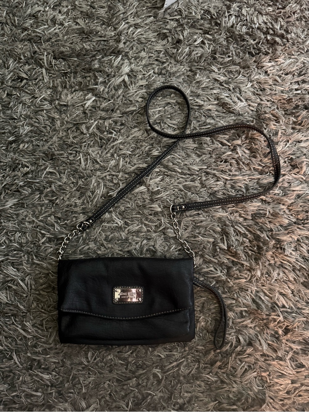 Nine West Black Faux Leather Crossbody with Chain Detail